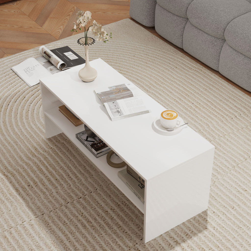 Mesa de Centro Mesa Auxiliar com Compartimento Aberto Mesa de Café para Sala de Estar 100x40x41,5 cm Branco Brilhante — foto 7
