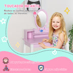 Penteadeira Infantil com Banco e Espelho Tipo Princesa Mesa de Maquilhagem de Madeira Rosa Brinquedo para Meninas 3+ Anos 60x34x93 cm — foto 5