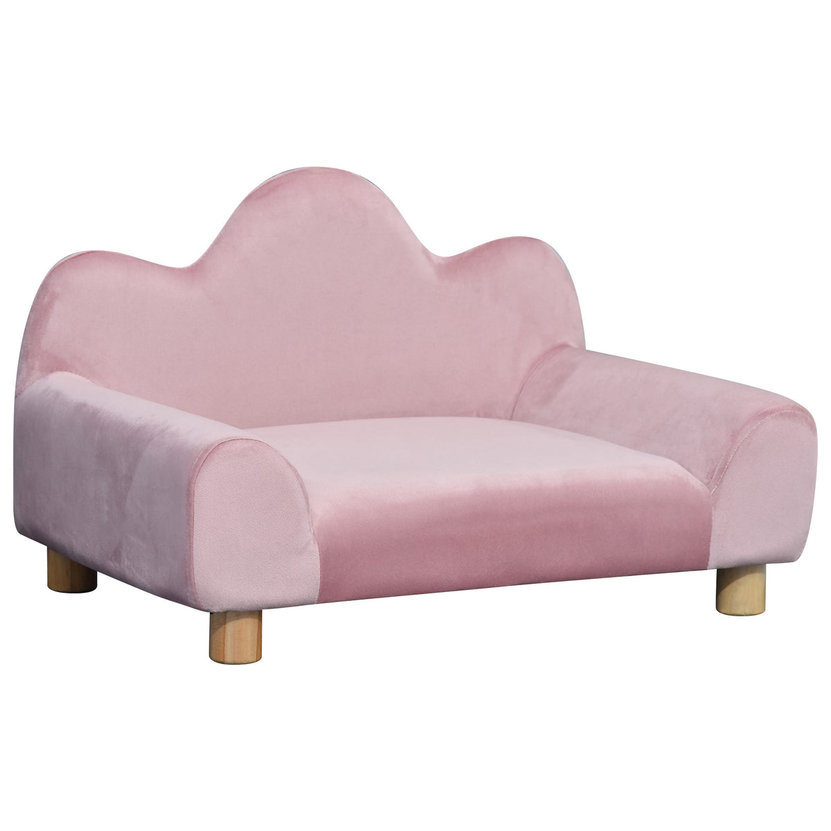 Sofá para Animais de estimação Sofá estilo moderno para gatos Cães pequenos com encosto e 3 ondulações Pernas levantadas em madeira 63x43x40 cm Rosa — foto 1