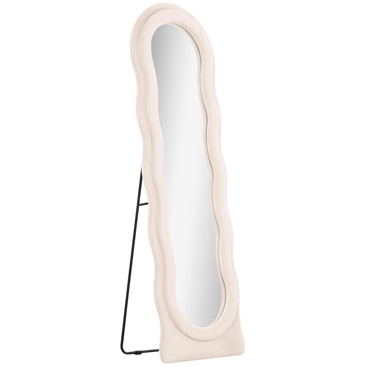 Espelho de Pé 50x160 cm Espelho de Corpo Inteiro ou de Parede com Desenho Assimétrico e Estrutura de Veludo para Sala de Estar Dormitório Creme — foto 1