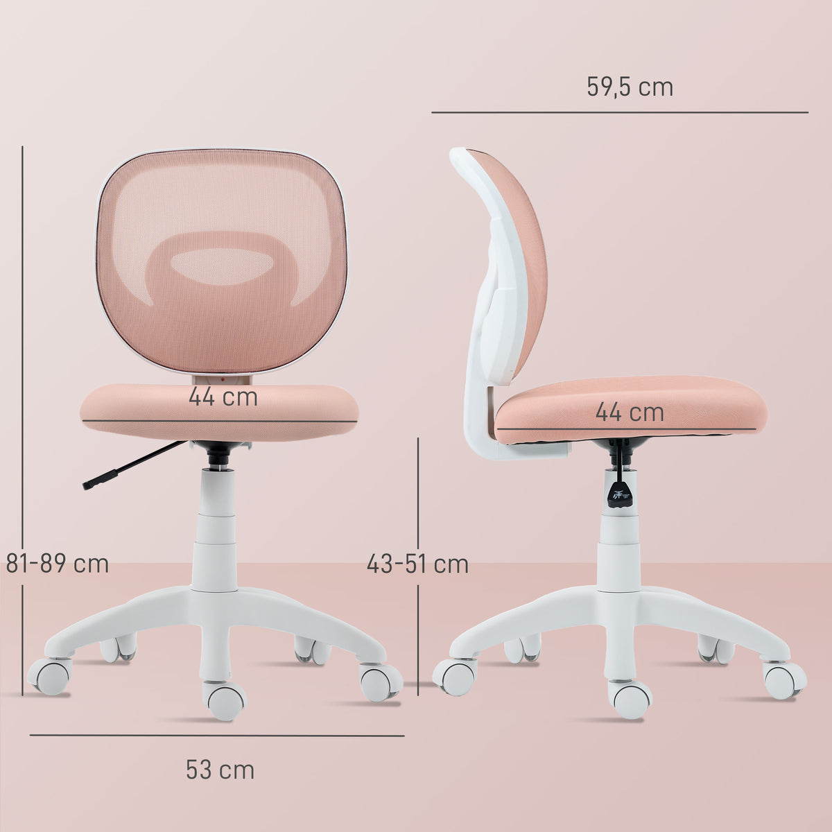 Cadeira de Escritório Ergonômica com Encosto em C, Regulável em Altura, Rosa — foto 2