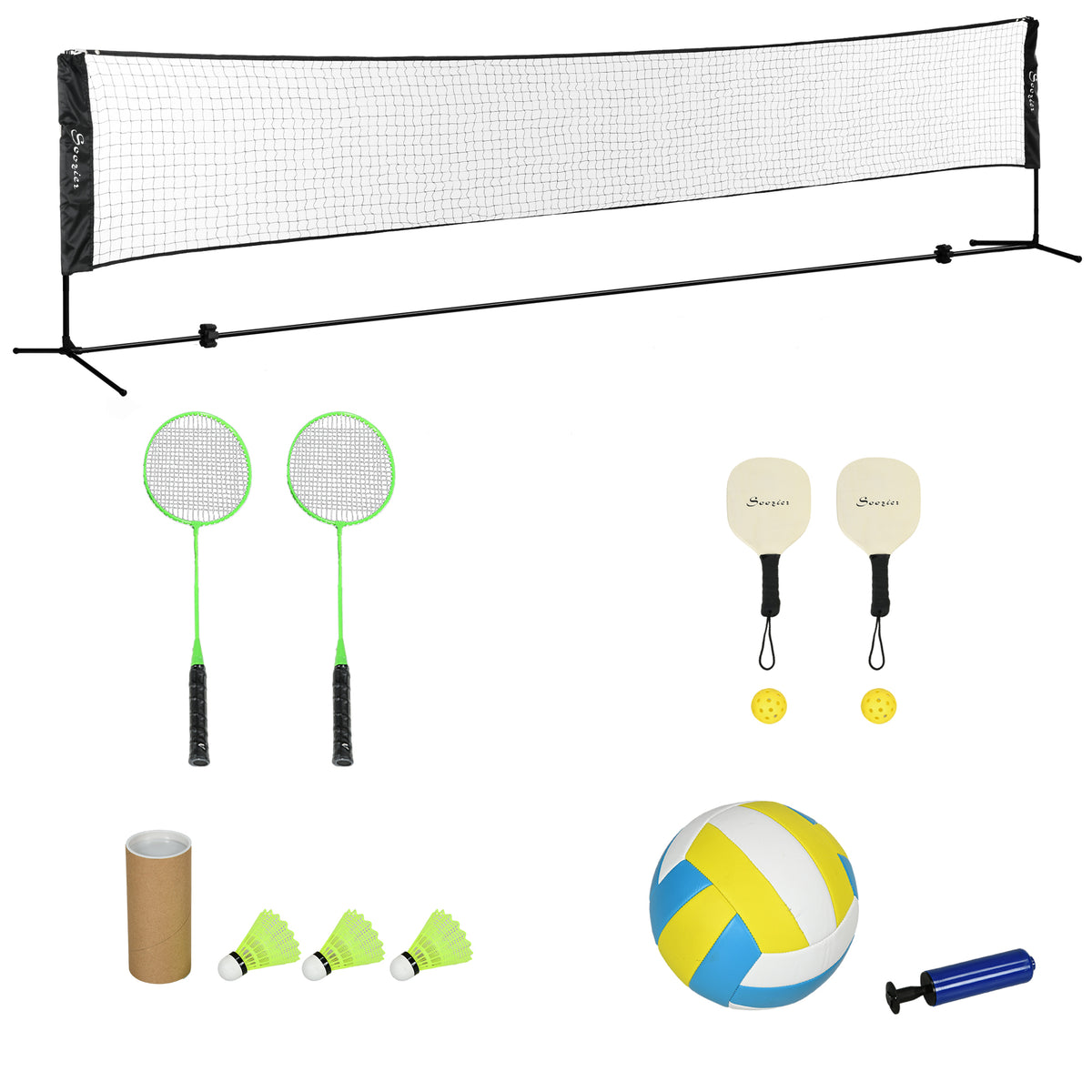 Conjunto Completo de Peteca Ténis de Mesa e Voleibol 3 em 1 Jogos Desportivos Ao Ar Livre com Rede Altura Ajustável — foto 1