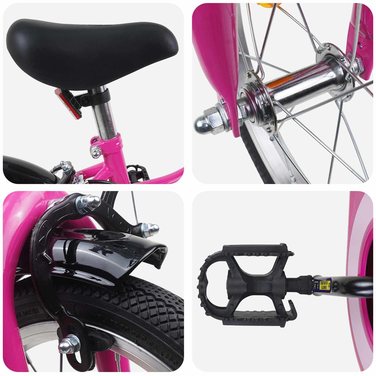 Bicicleta Infantil 12 Polegadas para 2-4 anos Preto Rosa — foto 4