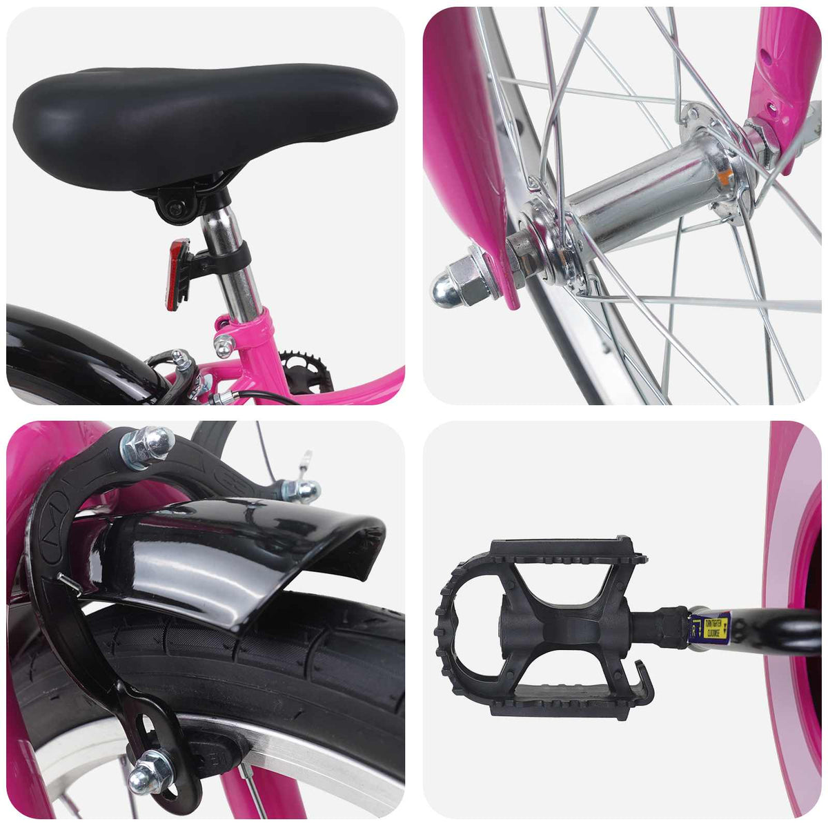 Bicicleta Infantil 18 Polegadas para 5-7 anos Preto Rosa — foto 4