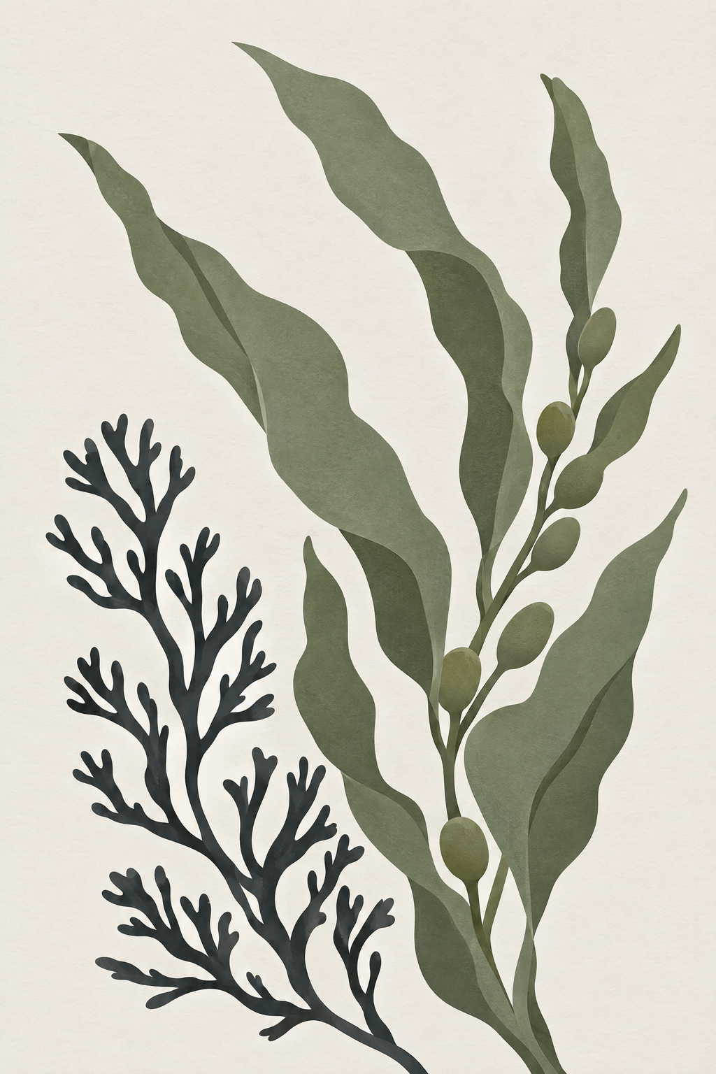 Algas · Minimalista · Quadro botânico — botanica-algas-minimal_ver