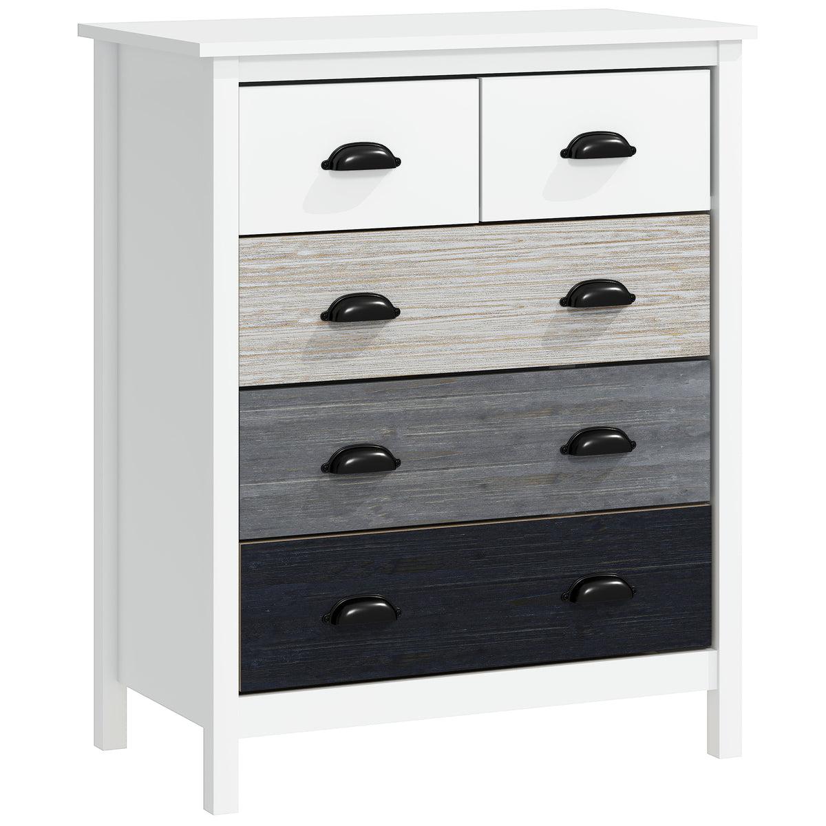 Aparador Cómoda 5 Gavetas Superfície Lacada MDF e Pinho 70x38x85 cm Branco — foto 1