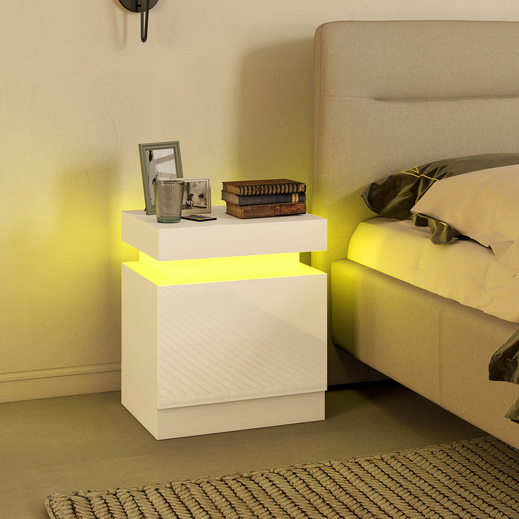 Conjunto 2 Mesas de Cabeceira LED a 16 Cores e 4 Modos com 2 Gavetas em Madeira 45x35x52 cm Branco Brilhante — imagem 4