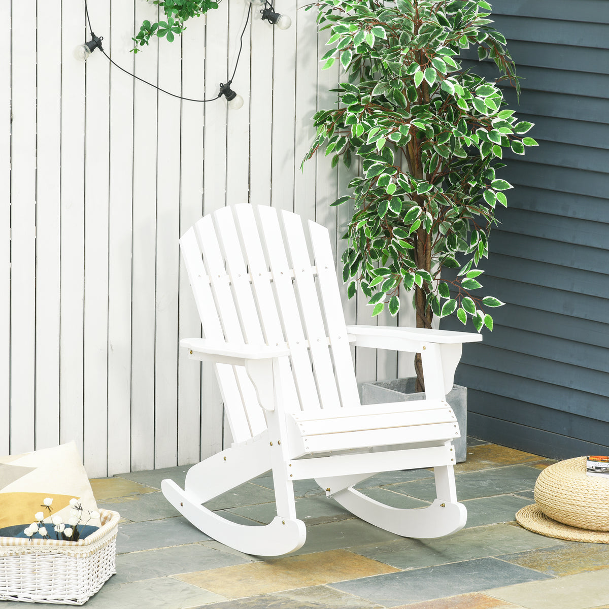 Cadeira Baloiço Cadeira Adirondack de Madeira Natural 77x94x97 cm para Jardim Varanda Exterior de Estilo Rústico Carga 130 kg Branco — foto 2