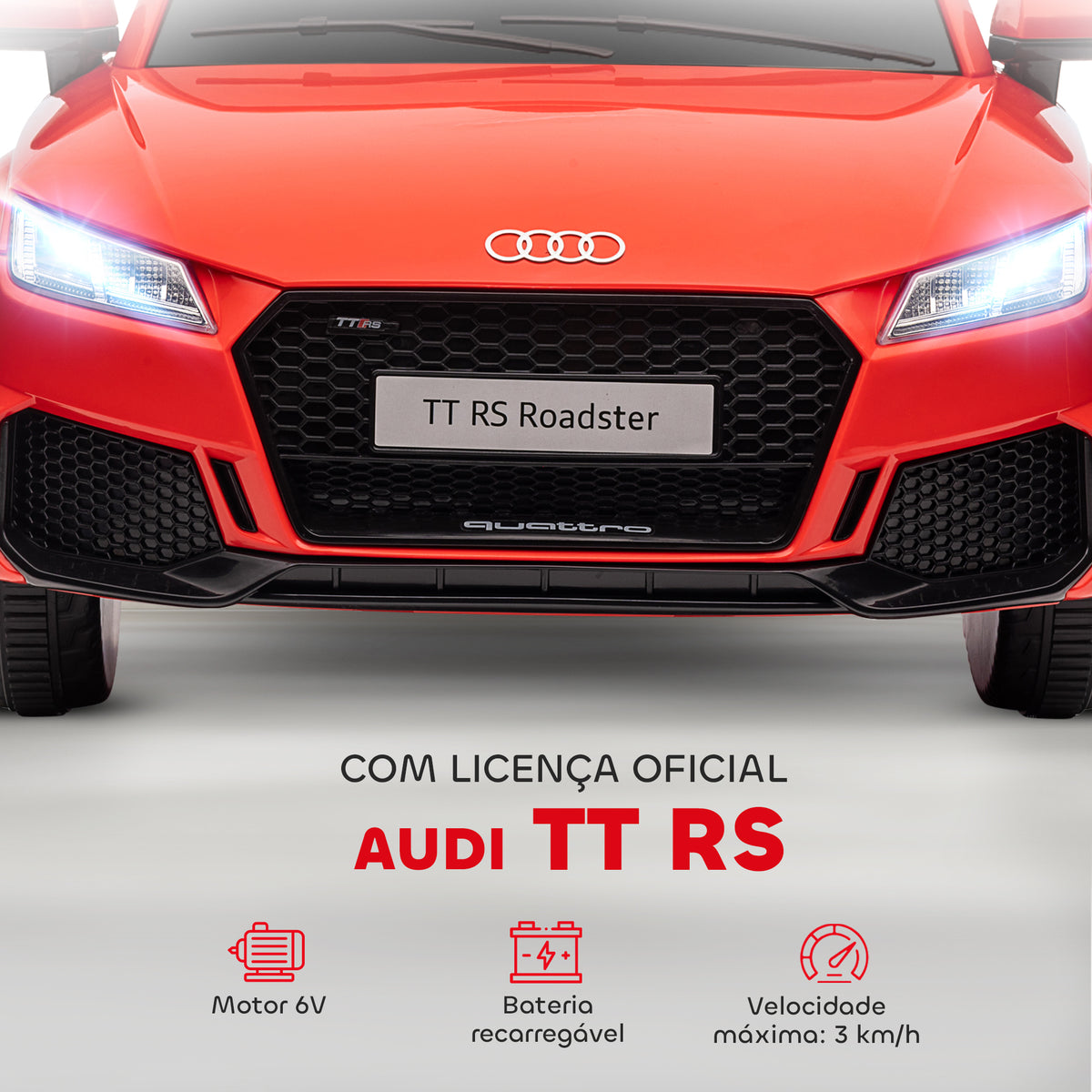 Carro Elétrico Audi TT para Crianças acima de 3 Anos com Controlo Remoto Música e Luzes Bateria 12V Abertura da Porta 102x60x44 cm Vermelho — foto 4