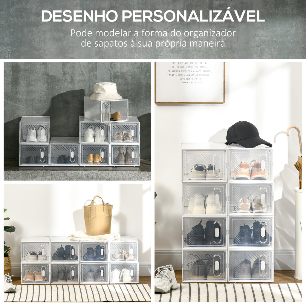 Armário Modular de Plástico Sapateira Modular com 8 Cubos Portas Magnéticas Organizador de Sapatos para Entrada Corredor Dormitório 25x35x19cm Transparente — foto 6