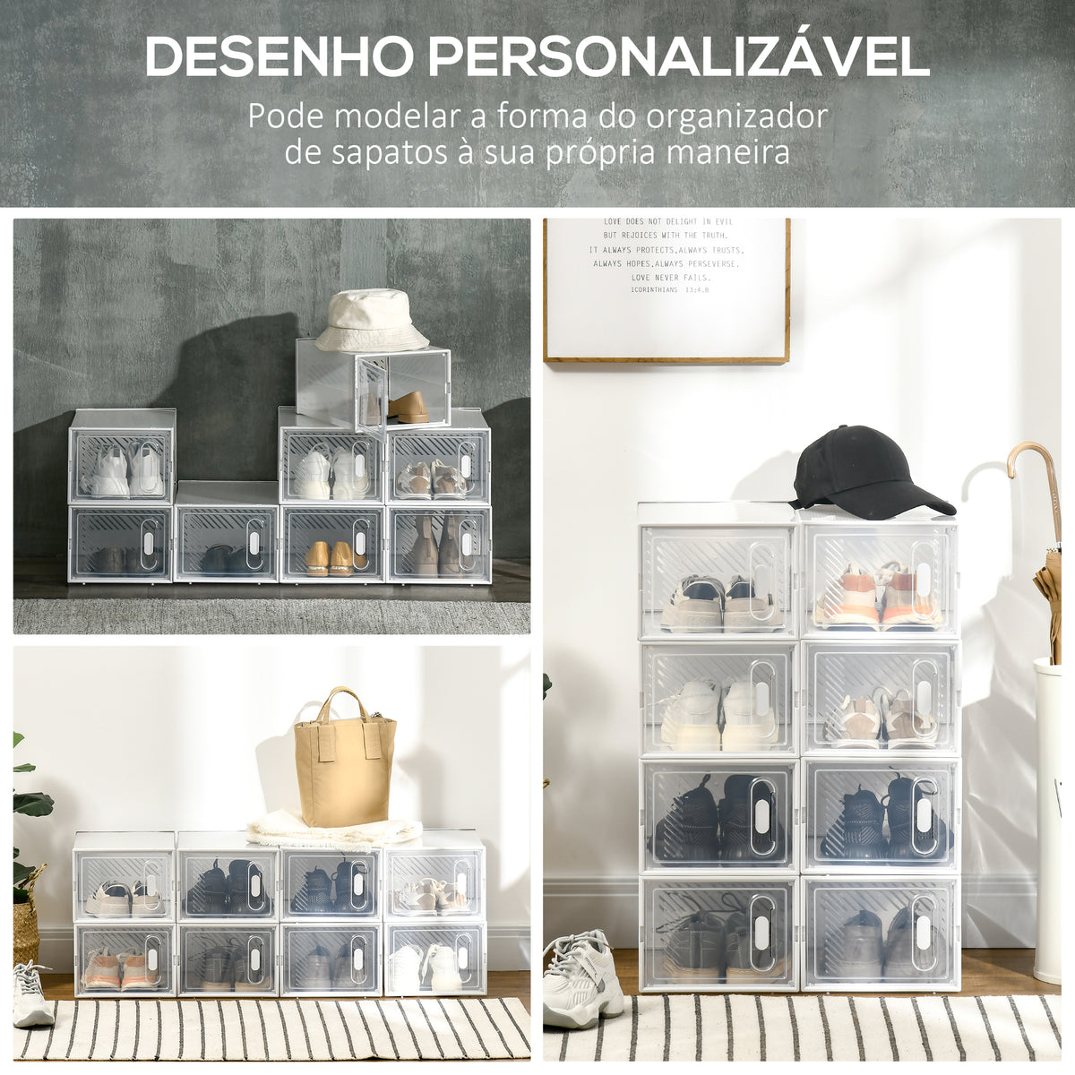 Armário Modular de Plástico Sapateira Modular com 8 Cubos Portas Magnéticas Organizador de Sapatos para Entrada Corredor Dormitório 25x35x19cm Transparente — foto 6