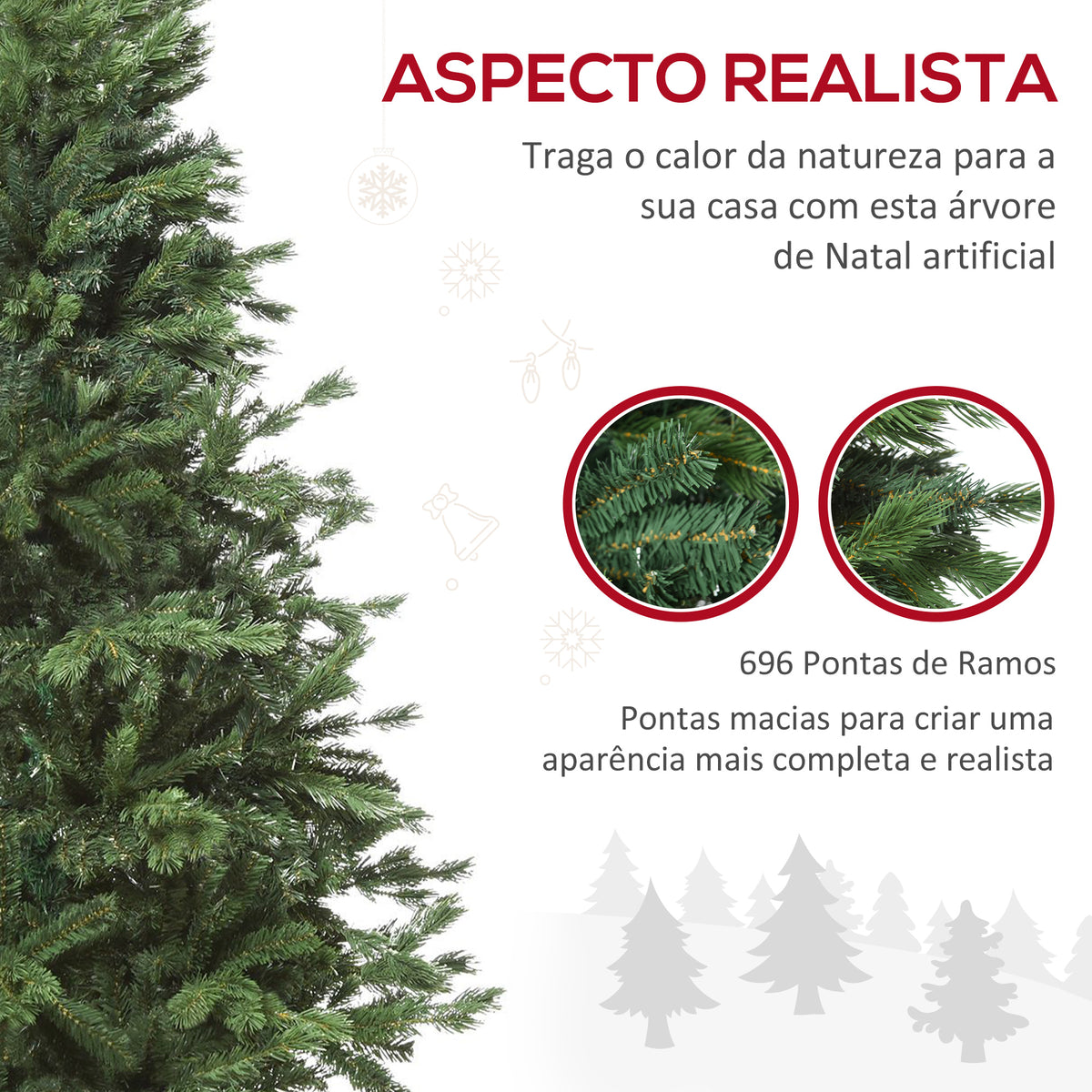 Árvore Artificial de Natal com Base Dobrável 696 Galhos PE Tridente e PVC Individual Árvore de Natal Decorativa Exterior Interior Ø90x180 Verde — foto 5