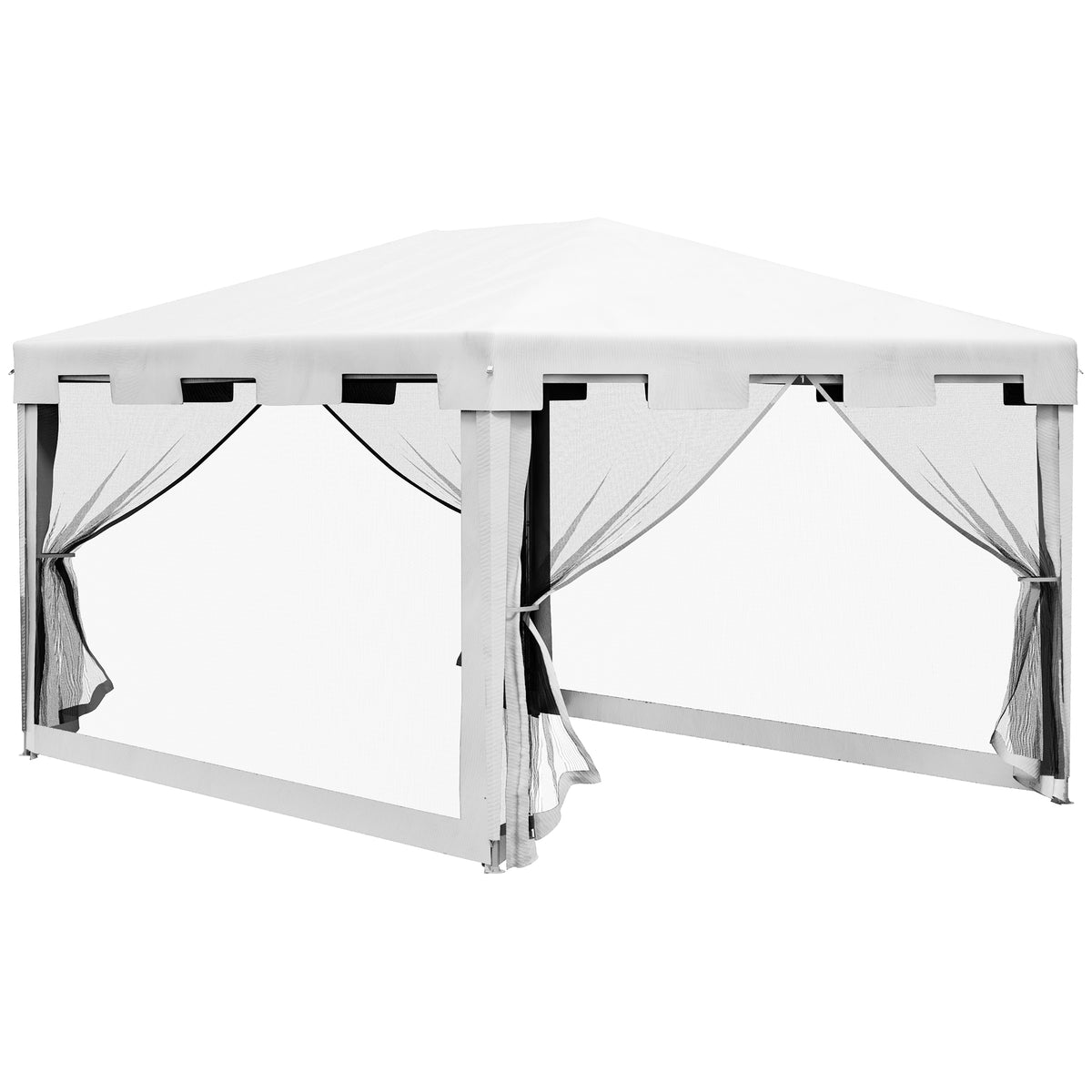 Tenda de Jardim 395x295 cm com Redes Mosquiteiras Duplo Teto e Portas com Zíper para Exterior Branco e Preto — foto 1