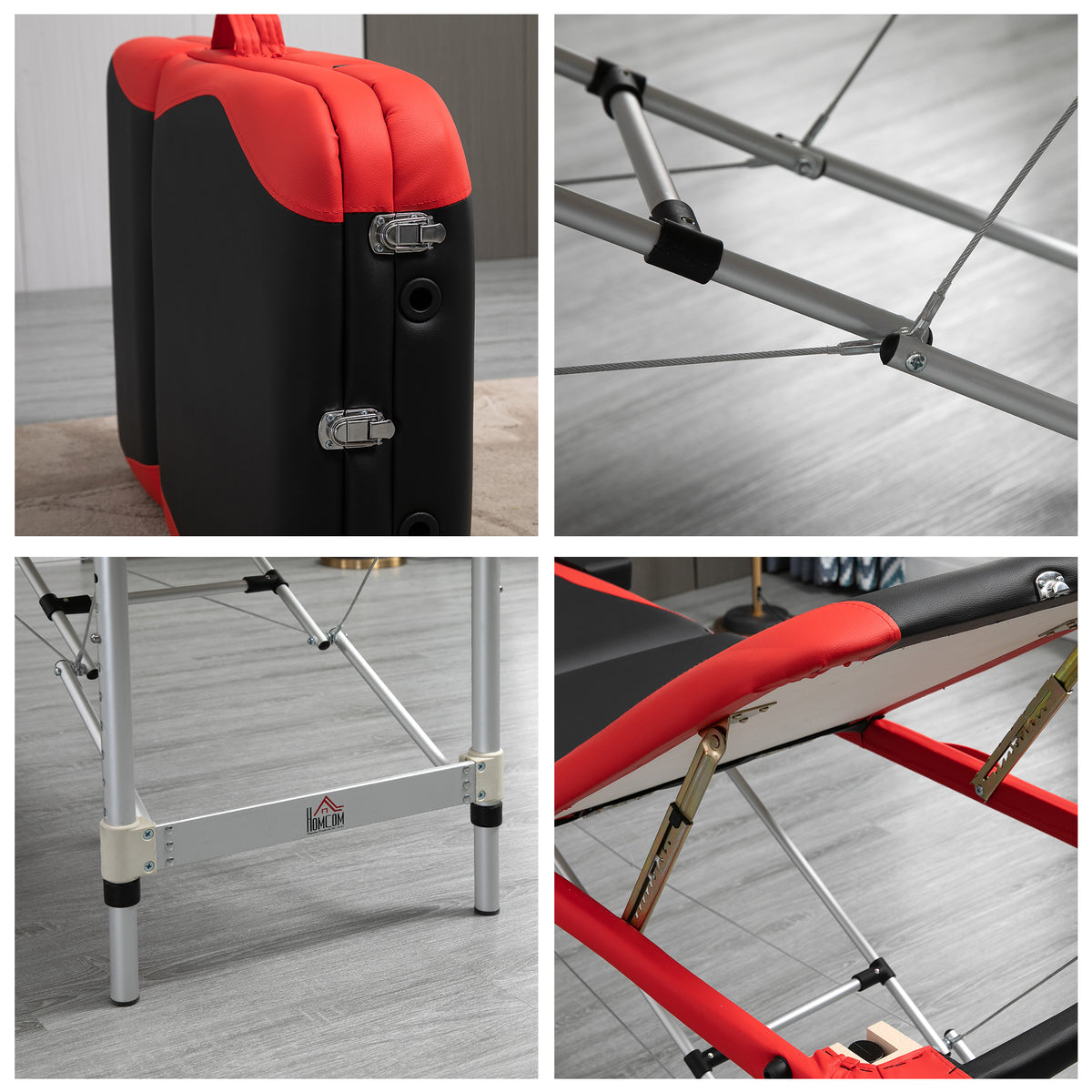 Marquesa de Massagem Dobrável e Portátil Mesa de Massagem com Altura Ajustável Apoio para a Cabeça e Apoio para os Braços 215x60x61-84 cm Preto e Vermelho — foto 8