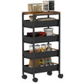 Carrinho de Cozinha de Armazenamento de 5 Níveis Carrinho Auxiliar com Rodas Bancada com Efeito Madeira e 4 Gavetas Removíveis Carrinho de Cozinha 39,5x24x82 cm Preto — foto 1