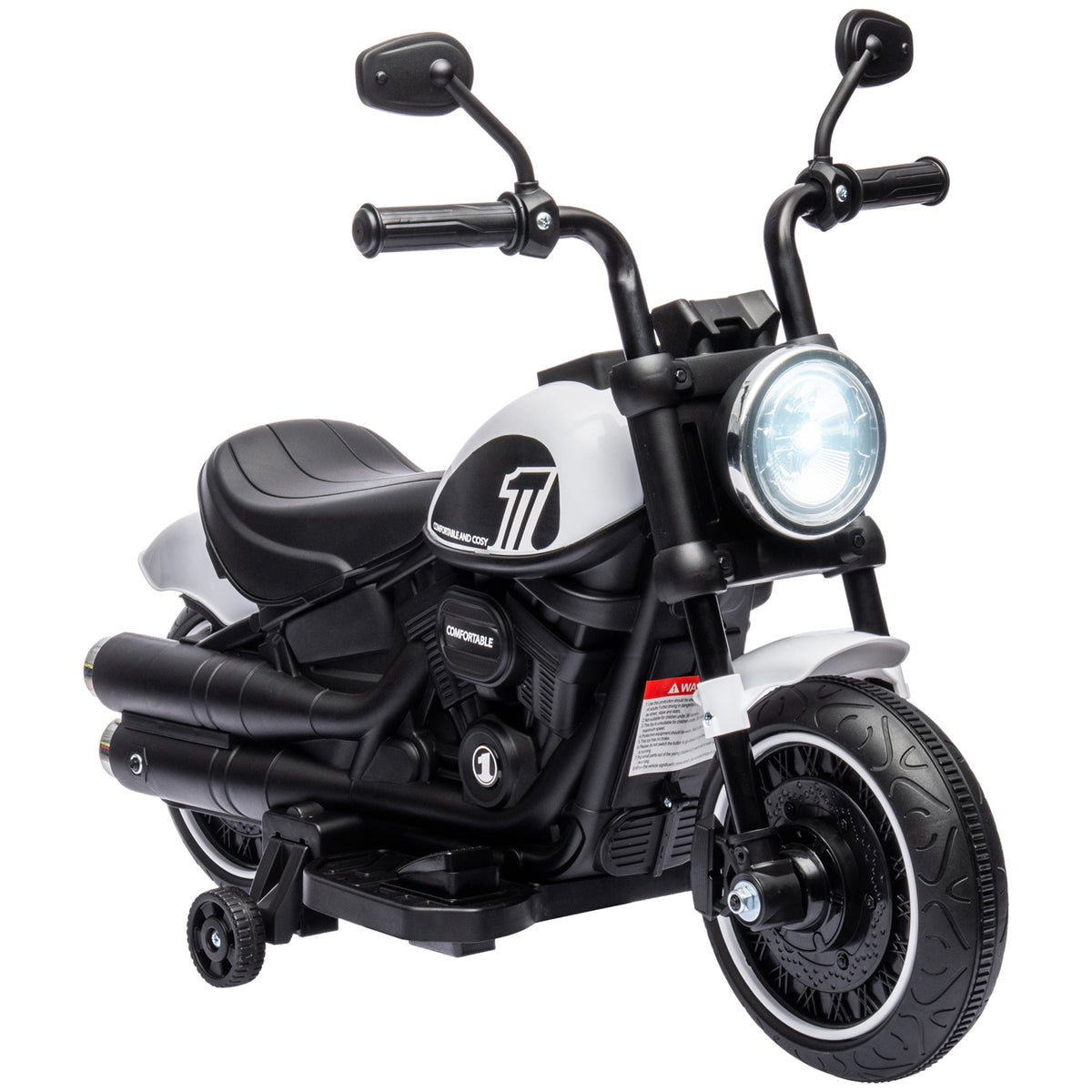 Motocicleta Elétrica para Crianças de 18-36 Meses Motocicleta Elétrica Infantil com Bateria 6v Farol e Rodas Auxiliares Removíveis Carga 25 kg 76x42x57 cm Branca — foto 1