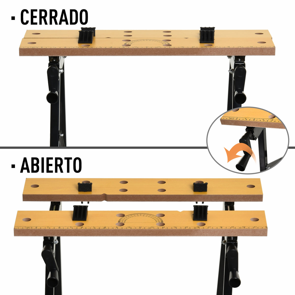 Bancada de Trabalho Dobrável e Portátil Mesa de Trabalho de Carpinteiro com Braçadeiras Ajustáveis e Estrutura de Aço Capacidade de 100kg — foto 5