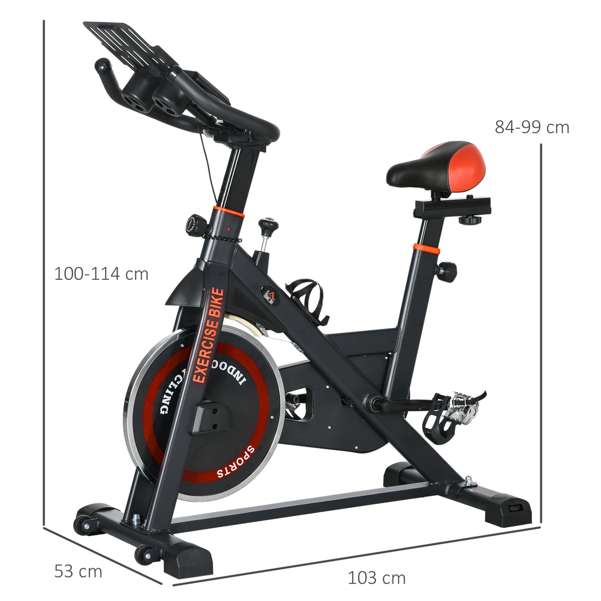 Bicicleta Estática com Resistência Ajustável Bicicleta Fitness com Volante de Inércia de 8 kg Ecrã LCD Guiador e Assento Ajustável para Casa Ginásio 103x53x100-114 cm Preto e Vermelho — foto 3