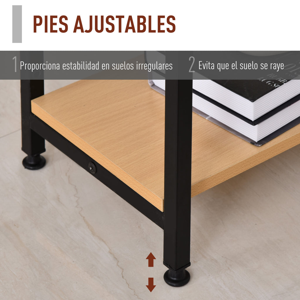 Mesa de computador para escritorio estudo com prateleiras de 2 andares Superfície grande Pernas com protetores ajustáveis Anti-derrapante 106x50x76 cm Cor Madeira — foto 6