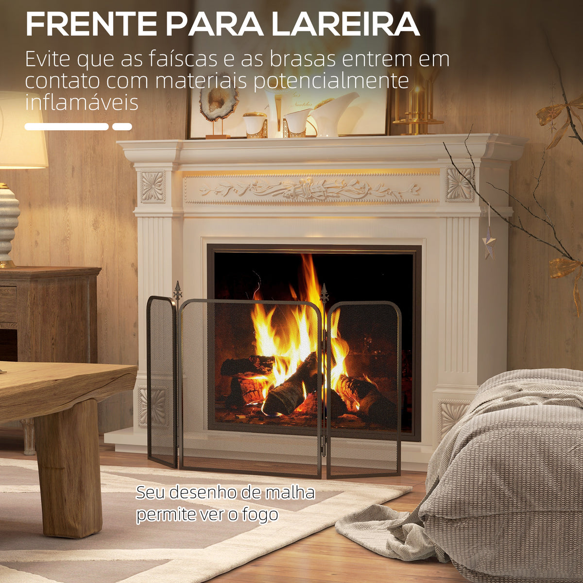 Frente para Lareira de 3 Painéis Proteção para Lareira Dobrável Frente para Lareira de Metal 96x1,3x56 cm Preto — foto 4