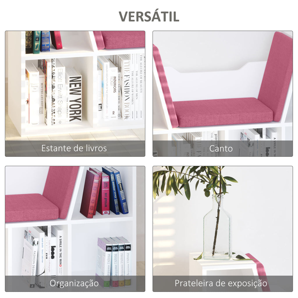 Estante Infantil com Assento Estante com 6 Cubos e Banco com Almofada 102x30x61cm Branco e Rosa — foto 5