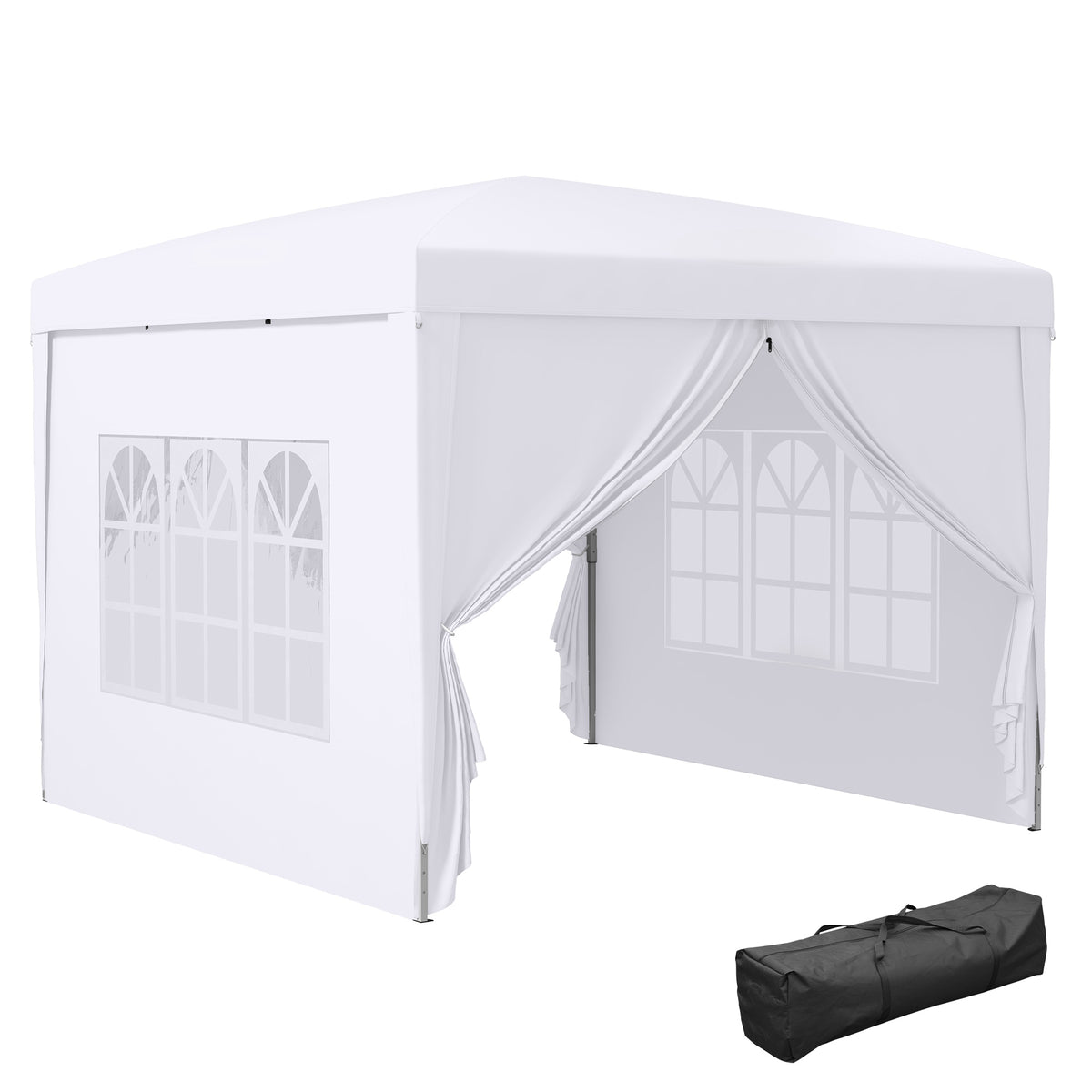 Tenda de Jardim com Paredes Laterais Amovíveis Janelas Porta com Zíper e Bolsa de Transporte 295x295x195-258 cm Branco — foto 1