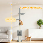 Arranhador para Gatos de Chão a Teto Altura Ajustável de 220-240 cm Torre para Gatos com Rede Plataformas em Flor Cavernas Rampa e Bola Cinza Claro — foto 4