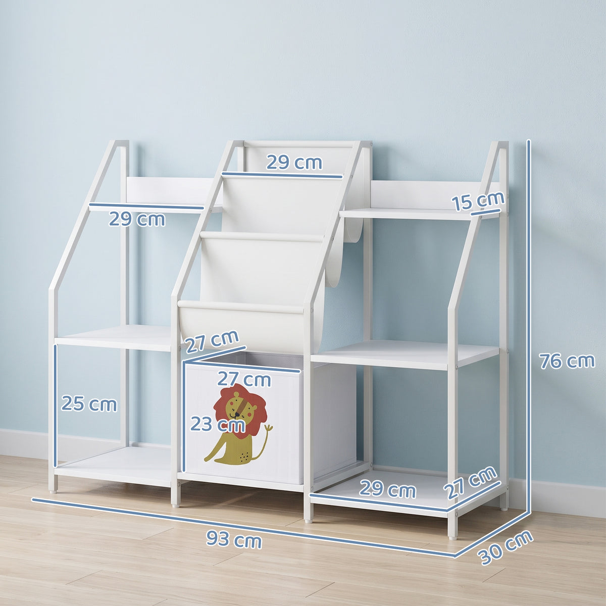 Estante Montessoriana para Crianças 3-8 Anos com 3 Prateleiras em Tecido Compartimentos em Madeira e Gaveta Branco — foto 2