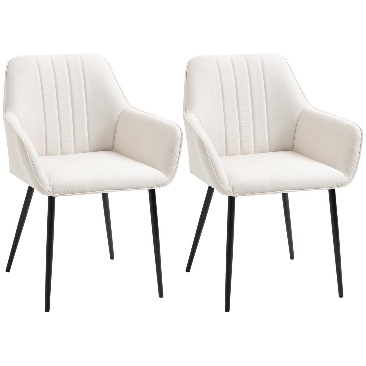 Conjunto de 2 Cadeiras de Sala de Jantar Estofadas em Linho Cadeiras de Cozinha com Encosto Apoio para os Braços e Pés de Metal 59,5x56,5x81 cm Bege Claro — foto 1