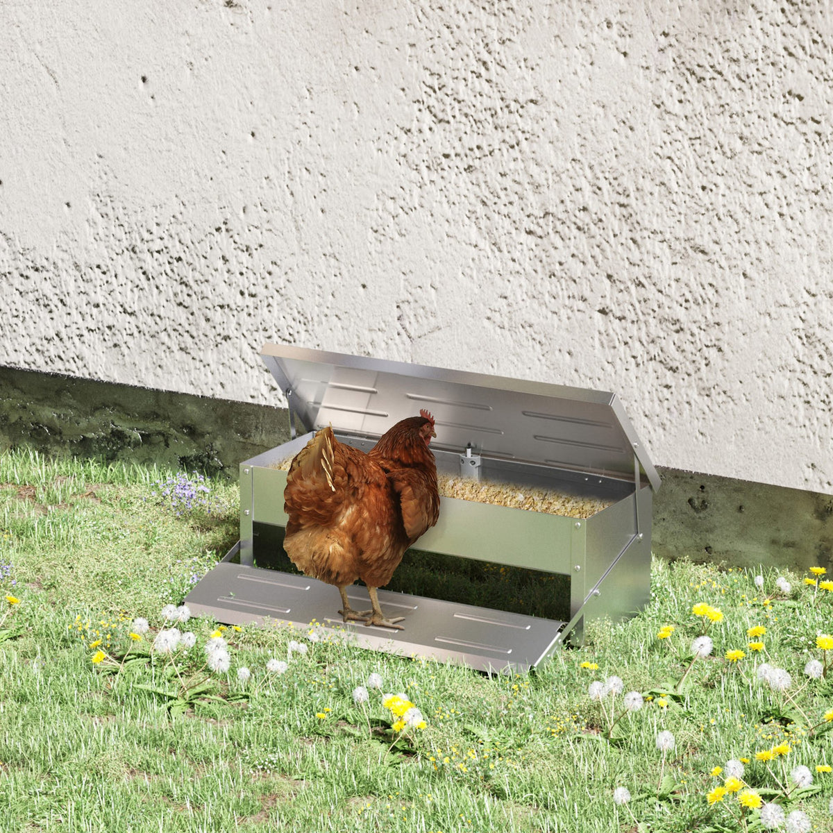 Comedouro para Aves de 8,5L de Capacidade Comedouro para Galinhas com Abertura Automática com Pedal 56x37x18,5cm Prata — foto 2