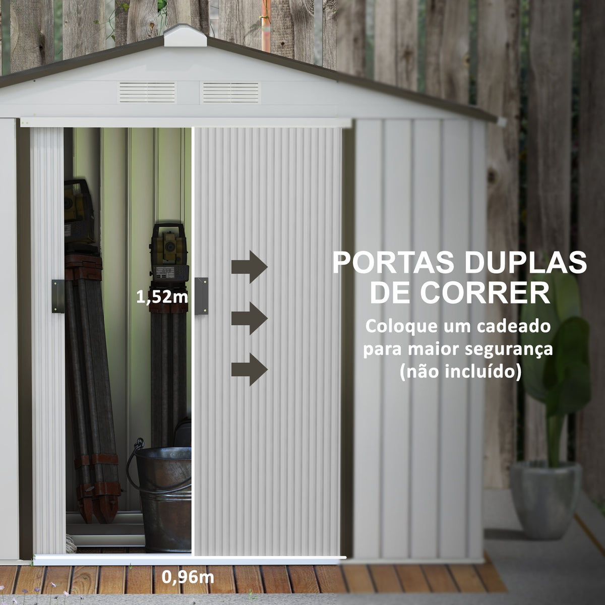 Abrigo de Jardim 213x130x185cm Abrigo de Jardim Metálico de Exterior para Armazenamento de Ferramentas com 2 Portas Deslizantes e 4 Janelas para Terraço Branco e Cinza — foto 5