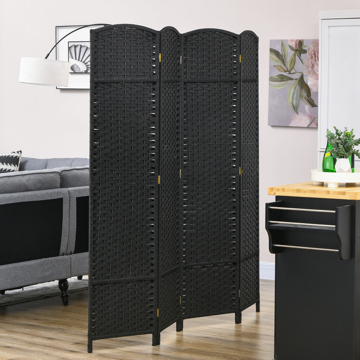 Biombo de 4 Painéis Separador de Ambientes Dobrável 160x170 cm Biombo Separador de Ambientes para Sala de Estar Dormitório Escritório Preto — foto 2