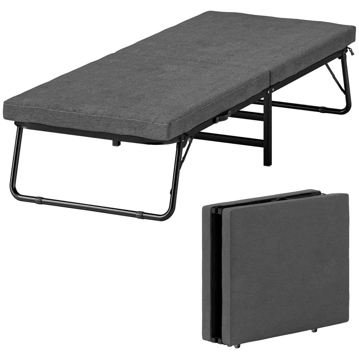 Cama Dobrável 70x180 cm com Colchão de Espuma Cama Dobrável com Encosto Ajustável em 5 Posições e Rodas Cama para Convidados Carga 120 kg Cinza — foto 1