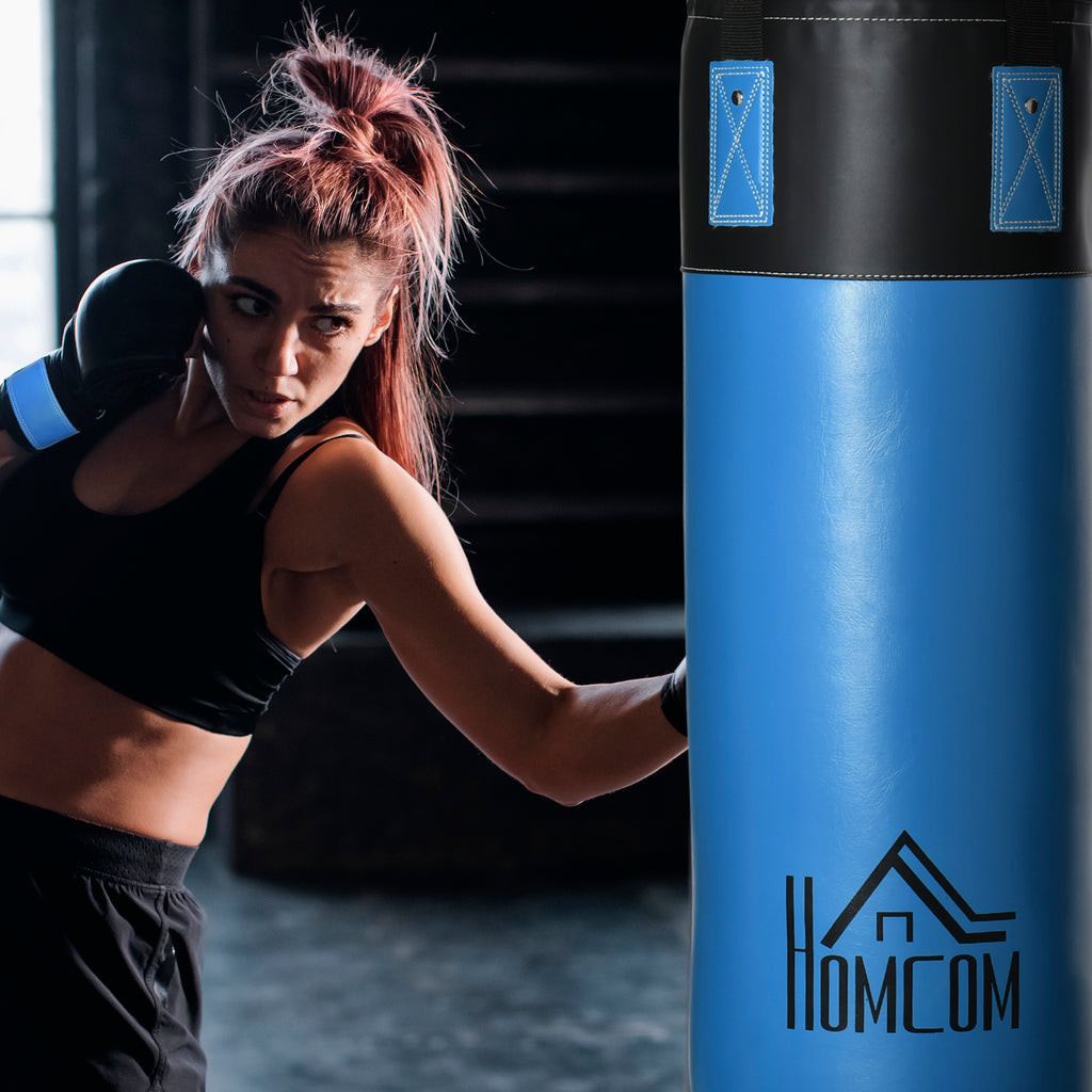 Saco de Boxe Profissional Puching Bag com Luvas de 8 oz Gancho e Bolsa de Armazenamento Saco de Areia de Treinamento para Adultos e Adolescentes Ø25x102 cm Azul — foto 2