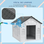 Casa para Cães 84,2x98,2x82 cm Casa para Cães com Janelas e Teto com Imitação de Telhas Casota para Cães Cinza — foto 5
