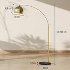 Candeeiro de Pé em Forma de Arco com Altura e Comprimento Ajustáveis Candeeiro de Leitura para Lâmpadas E27 Potência Máxima 40W com Interruptor de Pé 110-115x30x170-180 cm Dourado e Preto — foto 3