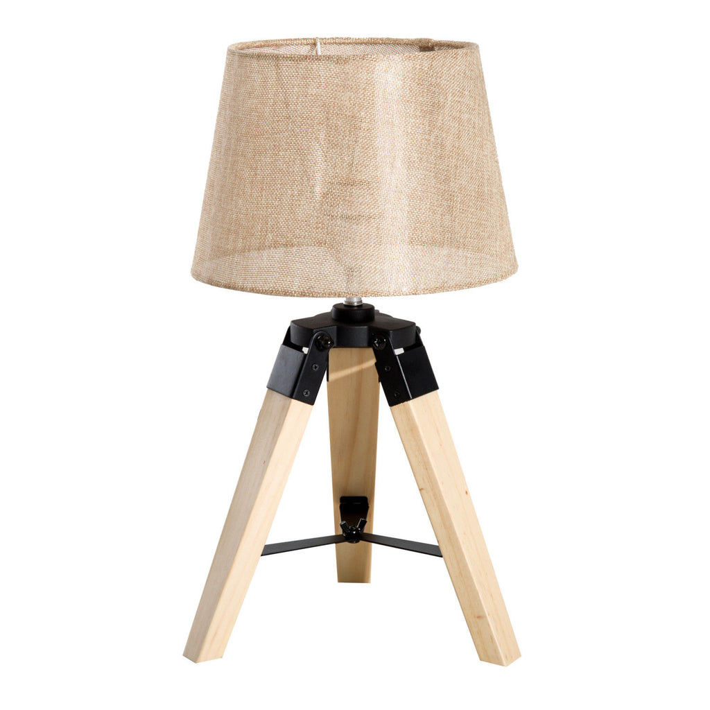 Candeeiro de Mesa Moderno e Original com Base de Tripé e Tela de Tecido de Linho para Dormitório ou Sala de Estar Lâmpada E27 Máx. 40W 24x24x45cm Creme e madeira — foto 1