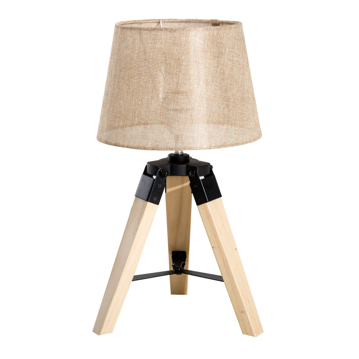 Candeeiro de Mesa Moderno e Original com Base de Tripé e Tela de Tecido de Linho para Dormitório ou Sala de Estar Lâmpada E27 Máx. 40W 24x24x45cm Creme e madeira — foto 1