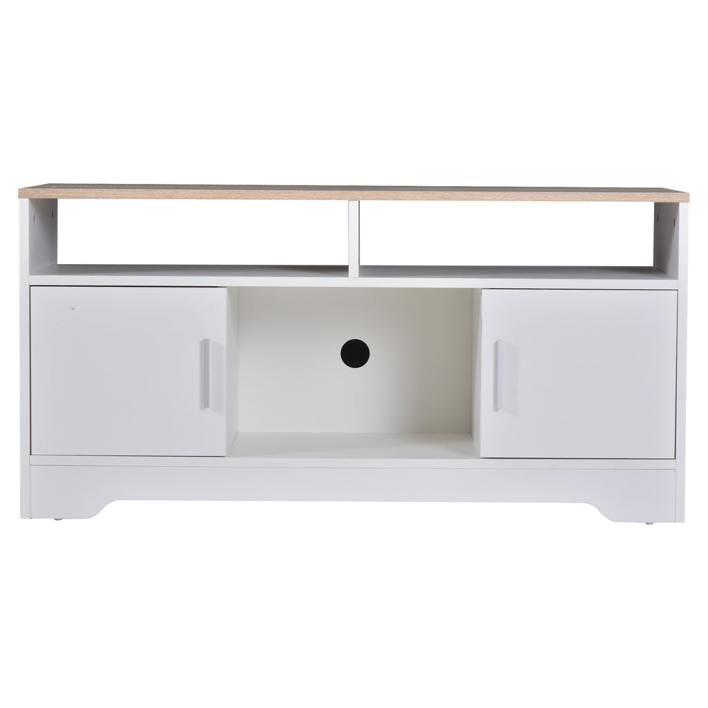 Móvel de TV para Sala de Estar Móvel de TV com Amplo Espaço de Arrumação Prateleiras Abertas Orifício Passa Cabos 105x40x52 cm Branco e Madeira — foto 7