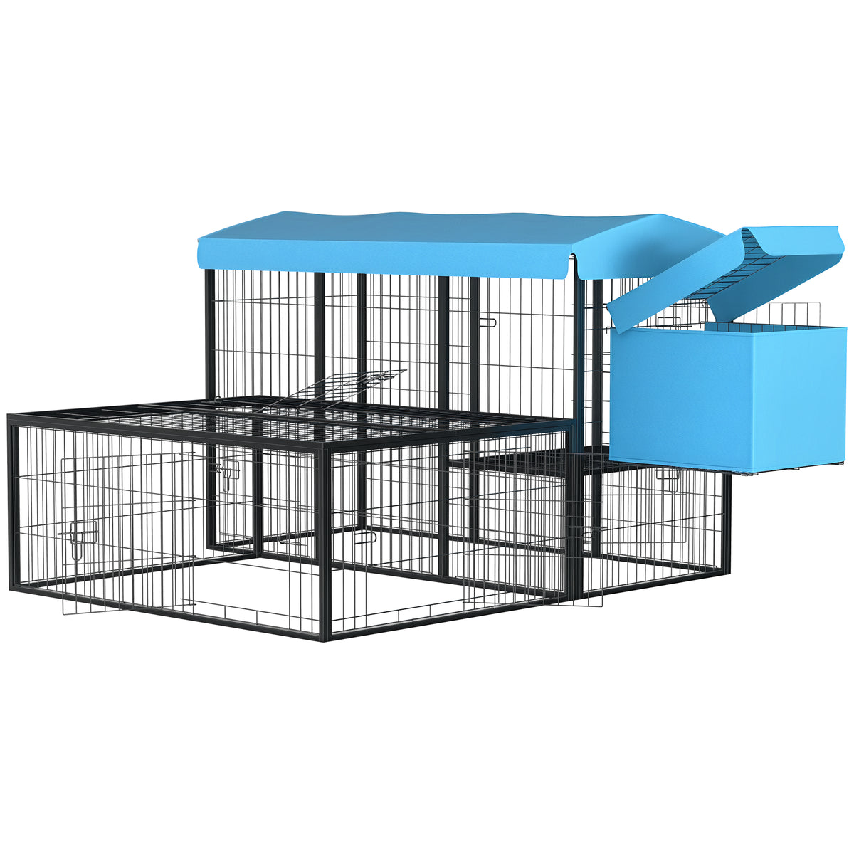 Galinheiro de Metal para 6-10 Galinhas Galinheiro Resistente para Exterior com Toldo Grade de Arame Ninho Múltiplas Portas e Plataforma 200x165,5x103cm Preto e Azul — foto 1