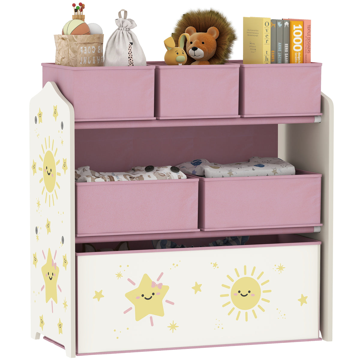 Estante Infantil para Brinquedos com 6 Caixas em Tecido Não Tecido Organizador de Brinquedos de 3 Níveis para Quarto Infantil Sala de Jogos Escola Infantil 63x30x66 cm Rosa — foto 1