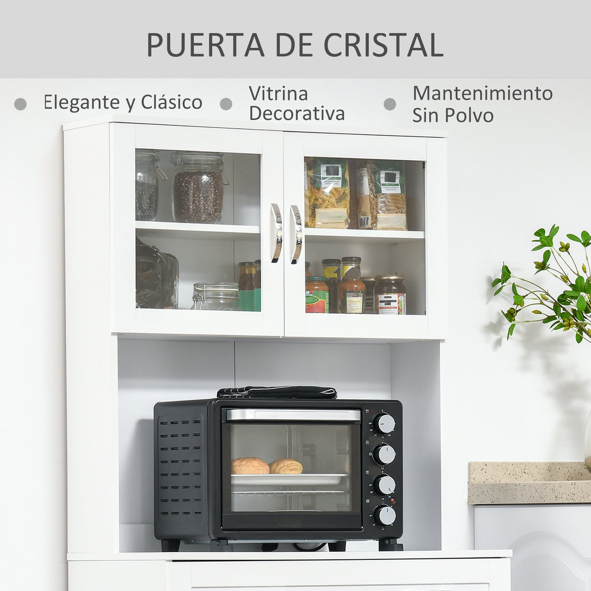 Aparador auxiliar de cozinha Armário com prateleiras internas ajustáveis ​​e gaveta 80x48x170 cm Branco — foto 5