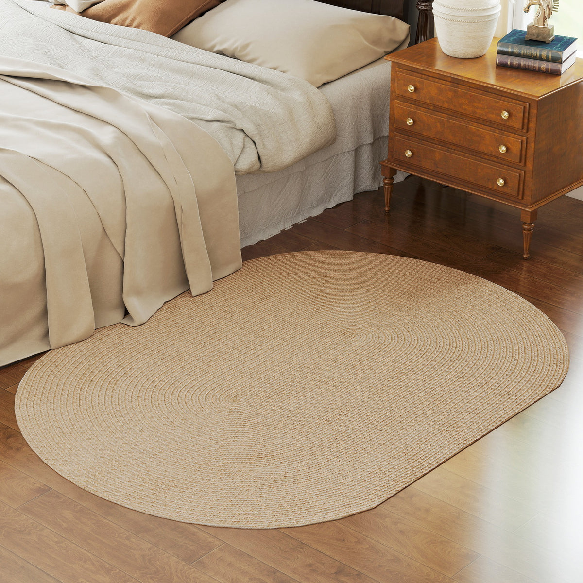 Tapete Oval para Sala de Estar 170x120 cm Tapete Lavável à Máquina Tecido à Mão Estilo Rústico Tapete para Sala de Estar Quarto Sala de Jantar Bege — foto 2