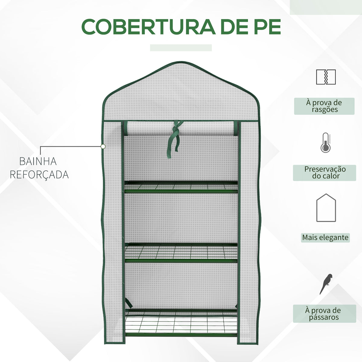 Estufa de Jardim de 3 Níveis Estufa de Terraço com 3 Prateleiras 1 Porta com Fecho de Correr para Cultivo de Plantas Flores Vegetais 59x39x127 cm Branco — foto 4