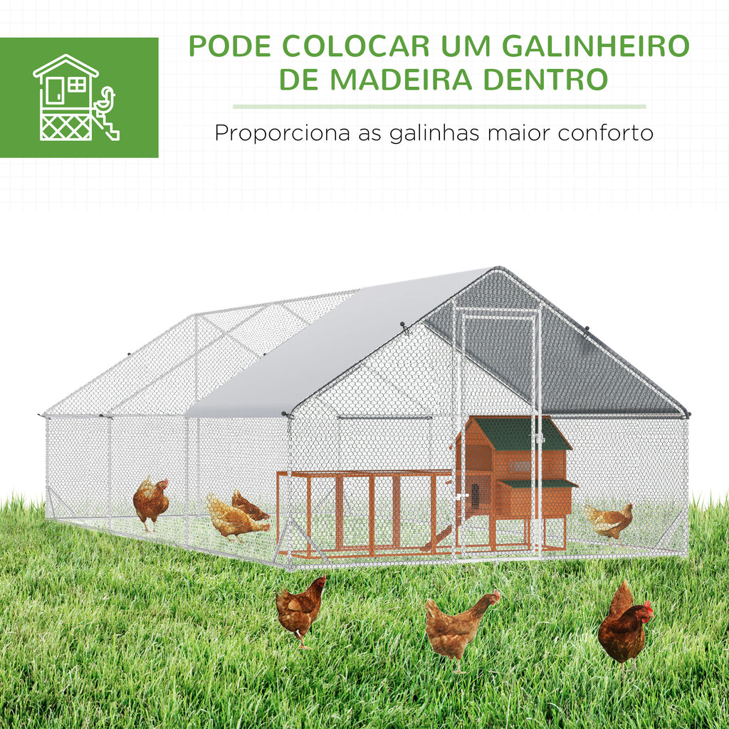 Galinheiro de Exterior Grande 3x6x2m Gaiola para 12-18 Galinhas de Aço Galvanizado com Teto de PE e Fechadura para Coelhos Prata — foto 5