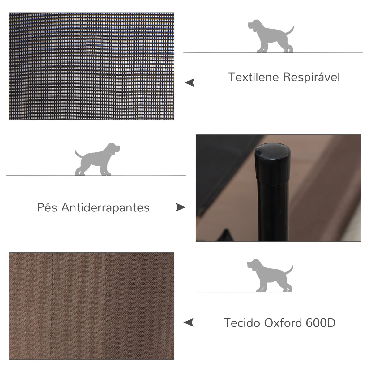 Cama para Animais de Estimação Cama Elevada para Cães Gatos Portátil Tecido Transpirável para Exterior Interior 76x61x18cm Marrom — foto 5