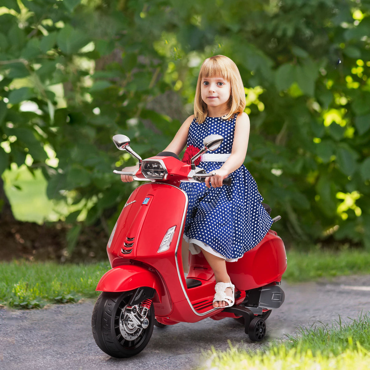 Moto Elétrica para Crianças de 3-6 Anos com Licença Vespa Motocicleta de Bateria 6V com USB MP3 Luz LED Rádio FM Moto para Crianças com Velocidade 3 km/h Carga 35 kg Vermelho — foto 2