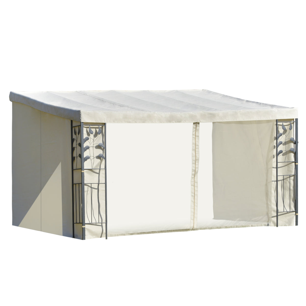 Gazebo 4x3m montado na parede com cortinas laterais Malha com zíper 4 orifícios de drenagem exterior Bege — foto 1