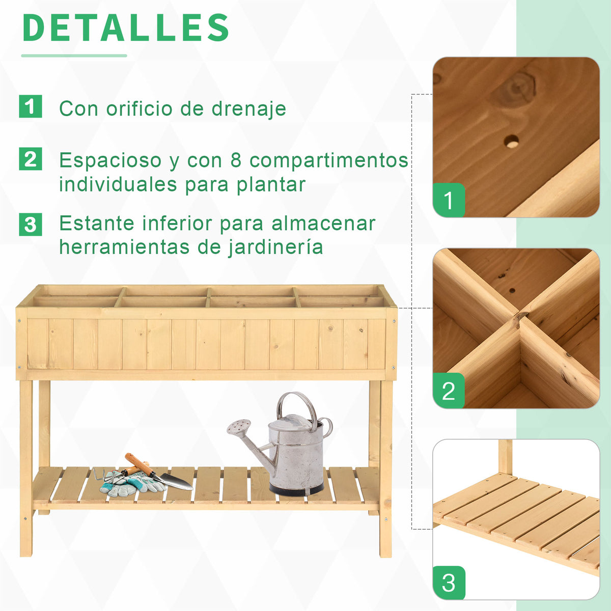 Horta Vertical de Madeira 120x60x81cm Floreira Elevada para Cultivo de Plantas Flores com Prateleira Inferior para Jardim Terraço Exterior — foto 5
