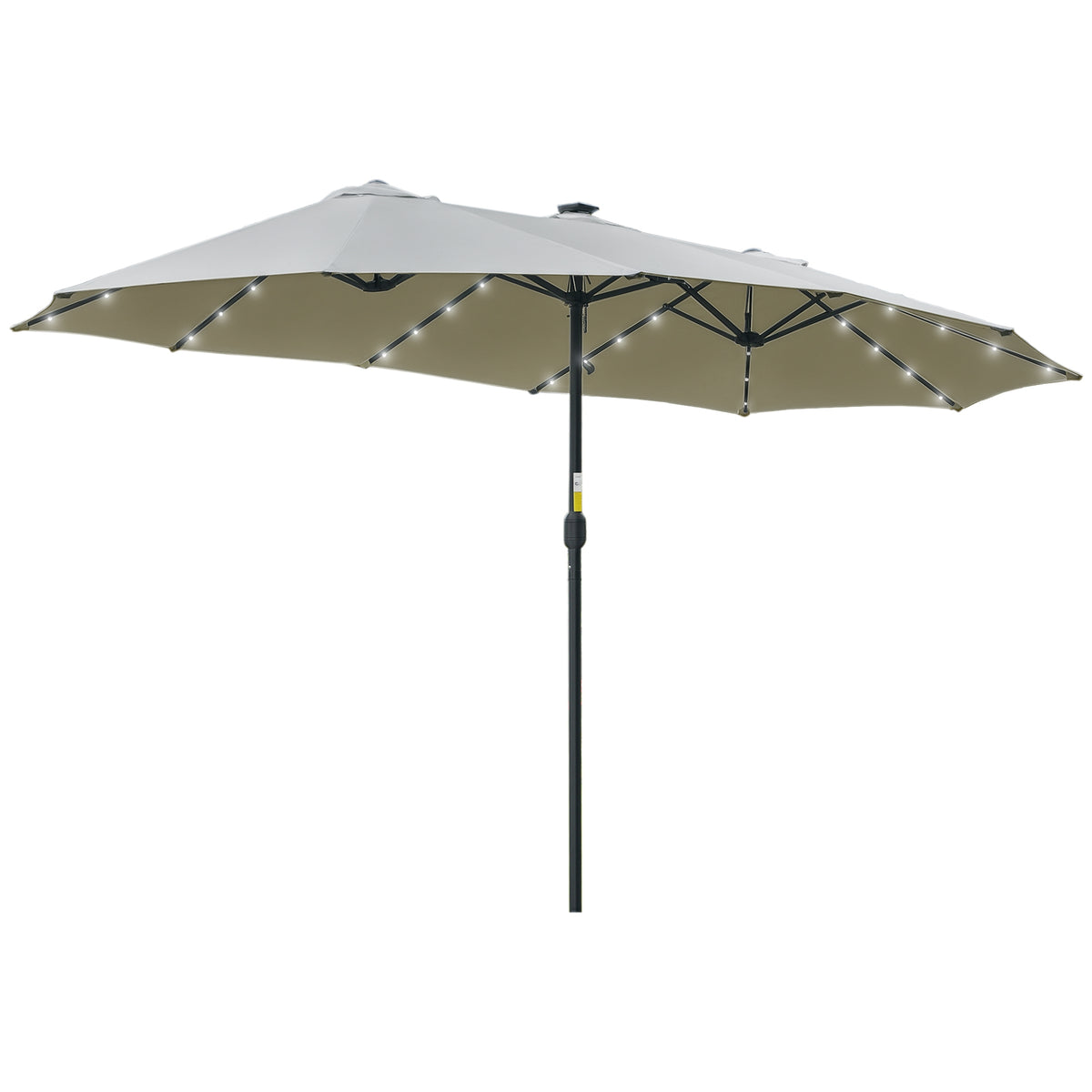 Chapéu de Sol Duplo de Jardim com 48 Luzes LED Solar 450x265x240cm Chapéu de Sol de Exterior com Manivela Proteção Solar para Terraço Balcão Piscina Cinza Claro — foto 1